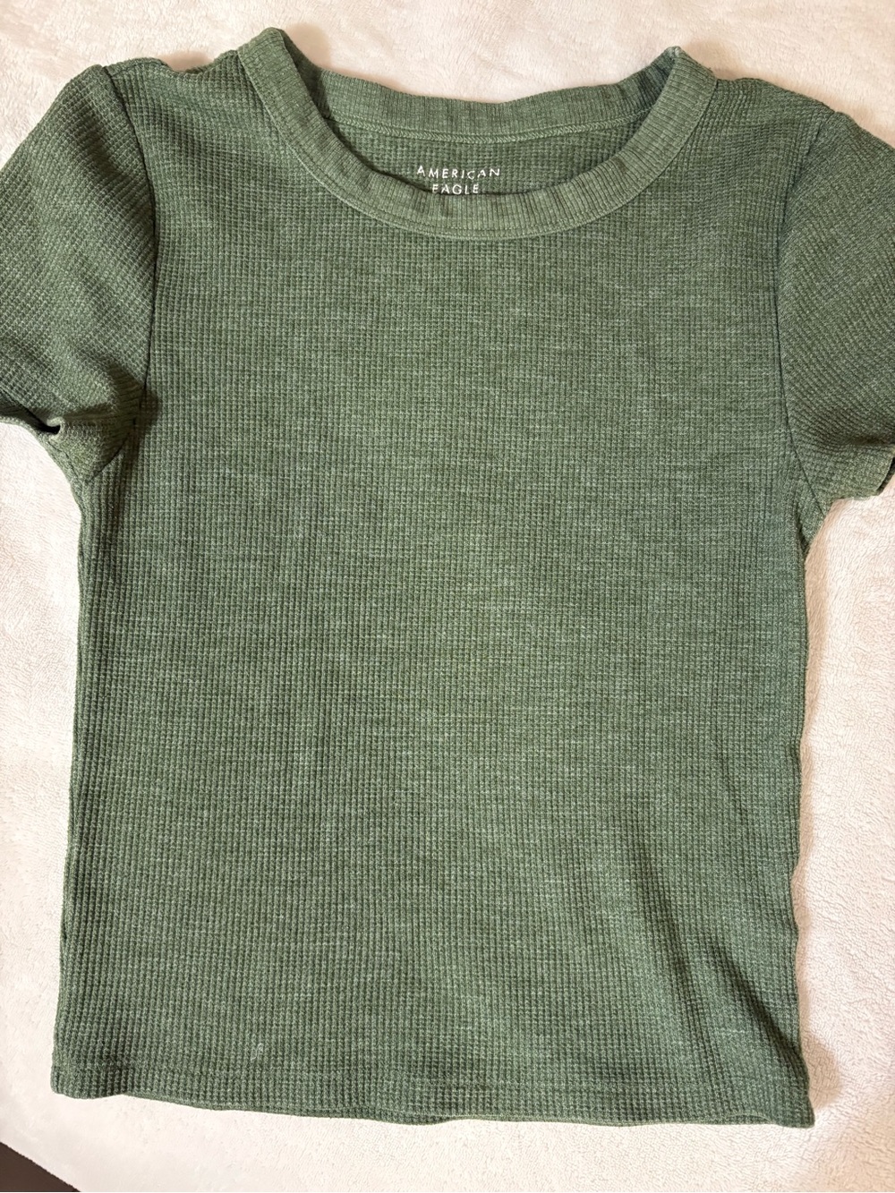 American Eagle Outfitters Olive Green Ribbed Short Sleeve Crewneck Top